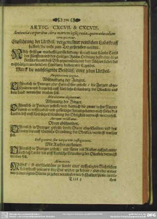Artic. CXCVII. & CXCVIII. Sententiae corporibus citra mortem infligendiae, quemadmodum concipiantur. Einführung der Urtheil, vorgemeldter peinlichen Leibstraff halben, die nicht zum Tod gesprochen werden