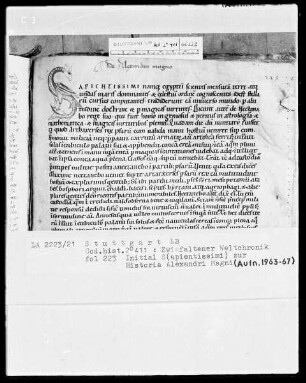 Ekkehardus Uraugiensis - Chronicon universale — Initiale S(apientissimi), Folio 223recto
