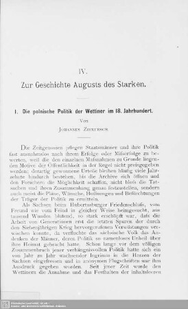IV. Zur Geschichte Augusts des Starken