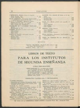 Libros de texto para los Institutos de Segunda Enseñanza