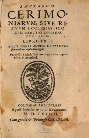 Sacrarum cerimoniarum sive rituum ecclesiasticorum Sanctae Romanae Ecclesiae libri tres