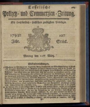 10tes Stueck, Montag den 11ten Maerz. 1793