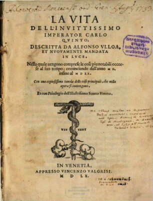 La vita dell'invitissimo e sacratissimo imperatore Carlo quinto