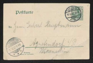 Brief von Paul Jonas, Clara Jonas, Julie Elias, Julius Elias und Paul Kahn an Gerhart Hauptmann