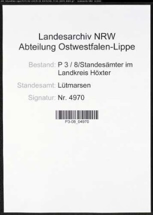 Sterberegister Standesamt Lütmarsen