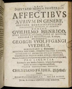 Disputatio Medica Inauguralis De Affectibus Aurium In Genere