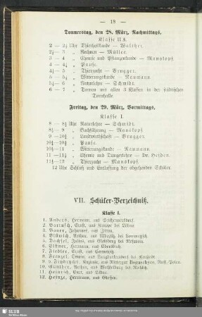 VII. Schüler-Verzeichniß