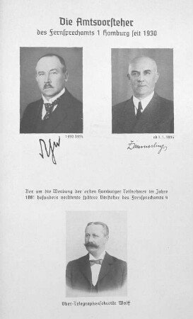 Die Amtsvorsteher des Fernsprechamts 1 Hamburg seit 1930