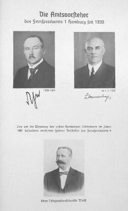Die Amtsvorsteher des Fernsprechamts 1 Hamburg seit 1930