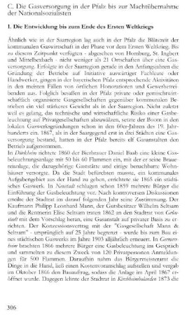C. Die Gasversorgung in der Pfalz bis zur Machtübernahme der Nationalsozialisten