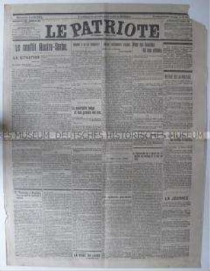 Belgische Tageszeitung "Le Patriote" zum Beginn des 1. Weltkrieges