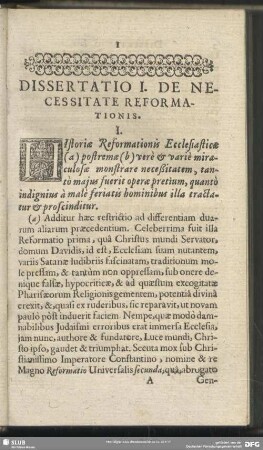 Dissertatio I. De Necessitate Reformationis