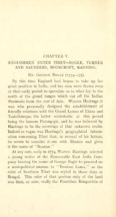 Chapter V. Englishmen enter Tibet - Bogle, Turner and Saunders, Moorcroft, Manning
