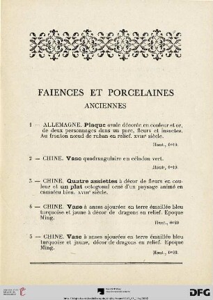 Faiences et porcelaines anciennes (Nr. 1-16)