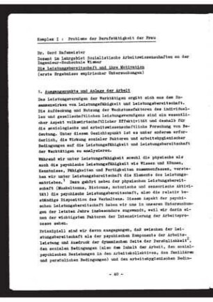 Komplex I : Probleme der Berufstätigkeit der Frau