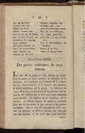 Chapitre XXXI. Des parties extérieures du corps humain. - Chapitre XXXV. Des sens.