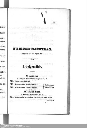 Zweiter Nachtrag : Ausgegeben den 15. August 1857