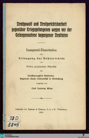 Strafgewalt und Strafgerichtsbarkeit gegenüber Kriegsgefangenen wegen vor der Gefangennahme begangener Straftaten