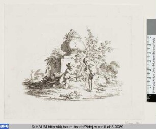 Amor und Bacchus vor einem Denkmal