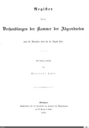Register Kammer der Abgeordneten 1854-1855