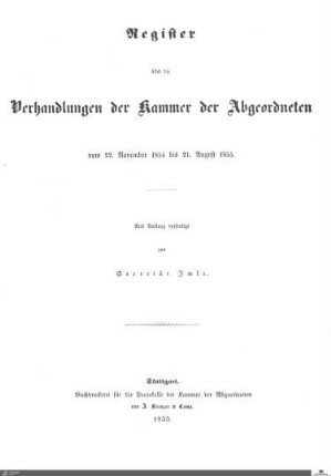 Register Kammer der Abgeordneten 1854-1855