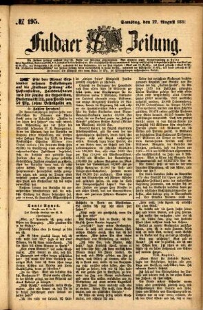 Ausgabe vom Samstag, den 27. August 1881.