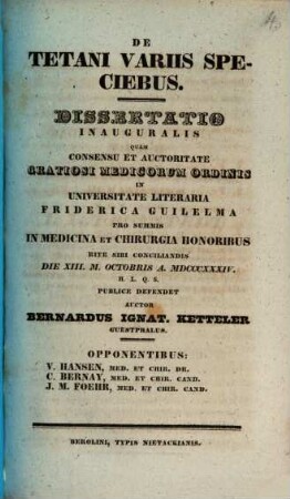 De tetani variis speciebus : Diss. inaug.