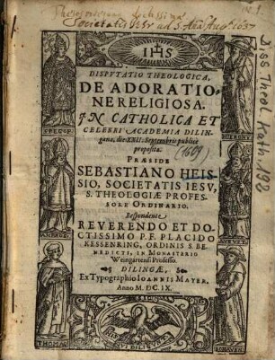 Dispvtatio Theologica, De Adoratione Religiosa