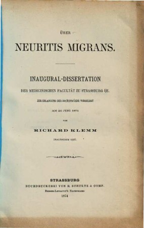 Über Neutritis migrans : Inaug. Diss.