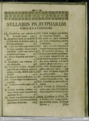 Syllabus Praecipuarum Observationum
