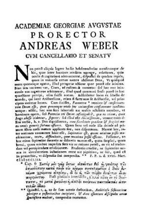 ACADEMIAE GEORGIAE AVGVSTAE PRORECTOR ANDREAS WEBER CVM CANCELLARIO ET SENATV