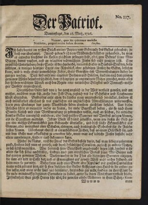 No. 117. Donnerstags, den 28. Mertz, 1726