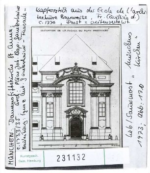 München: Damenstiftskirche St. Anna, Fassadenriss. Kupferstich um 1770