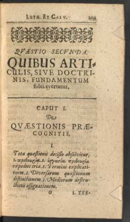 Quaestio Secunda. Quibus Articulis, Sive Doctrinis, Fundamentum fidei evertatur.