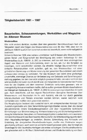 Bauarbeiten, Schausammlungen, Werkstätten und Magazine im Altonaer Museum