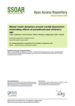 Mental health dynamics around marital dissolution: moderating effects of parenthood and children's age