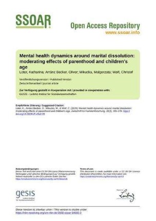 Mental health dynamics around marital dissolution: moderating effects of parenthood and children's age