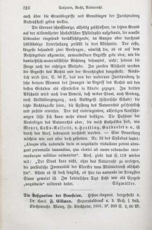 316-318 [Rezension] Gillmann, Franz, Die Resignation der Benefizien