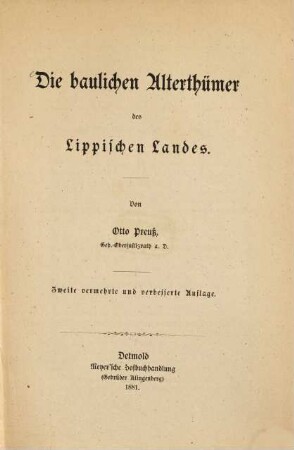 Die baulichen Alterthümer des Lippischen Landes