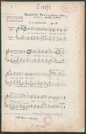 [6 vierstimmige Lieder für Sopran, Alt, Tenor und Bass : Op. 10