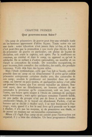 Chapitre Premier - Que pouvons-nous faire?