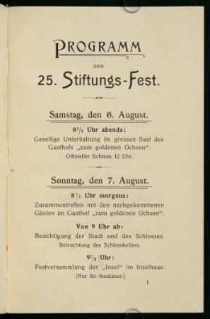 Programm zum 25. Stiftungs-Fest