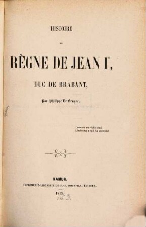 Histoire du règne de Jean Ier, Duc de Brabant
