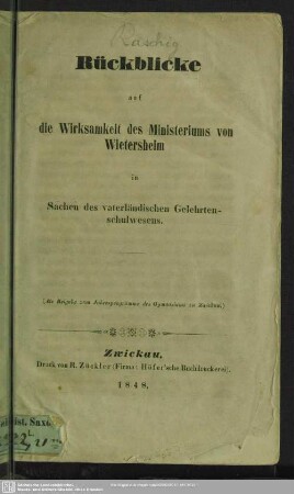 1847/48,Beil.: Programm des Gymnasiums zu Zwickau : womit zu der öffentlichen Prüfung ... ergebenst einladet