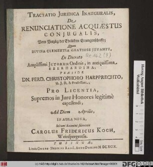 Tractatio Iuridica Inauguralis, De Renunciatione Acquaestus Coniugalis
