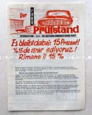 Zeitung der DKP für die Beschäftigten der Ford-Werke in Köln u.a. zum Lohnkampf (dreisprachig)