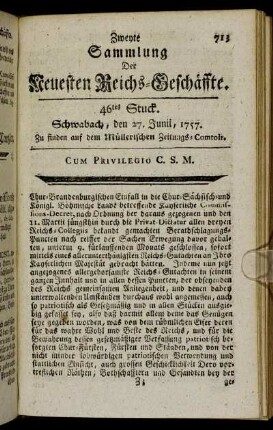 46tes Stuck. Schwabach, den 27. Junii, 1757.