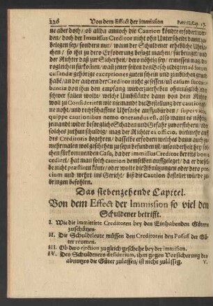 Das siebenzehende Capitel. Von dem Effect der Immission so viel den Schuldner betrifft