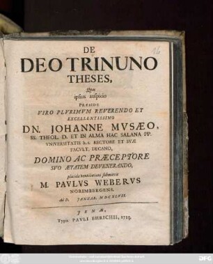 De Deo Trinuno Theses