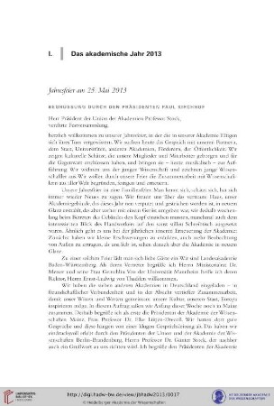 I. Das akademische Jahr 2013